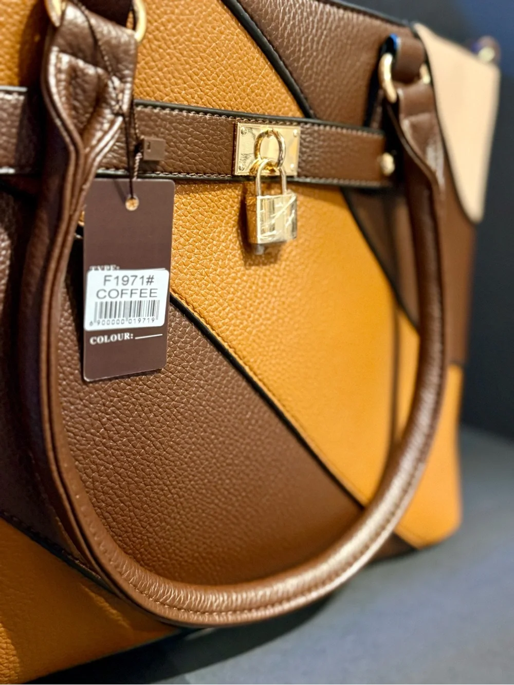 Tri-Tone Brown, Tan & Cream Colorblock Satchel